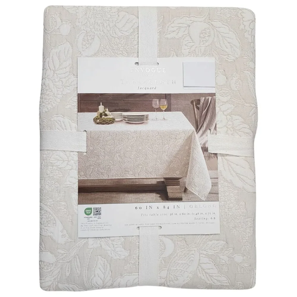 Envogue Shabby Chic Birds Flowers Embossed Jacquard Tablecloth Ivory 60x84Oblong
